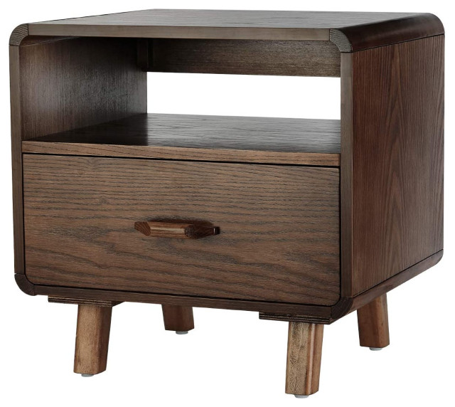 Rustic Nightstand, Drawer and Open Compartment With Rounded Edges