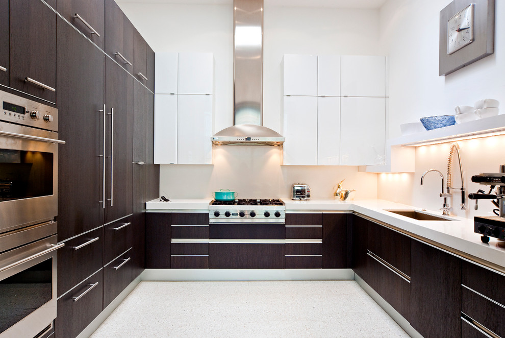 Inspiration for a contemporary kitchen in Dallas with flat-panel cabinets.