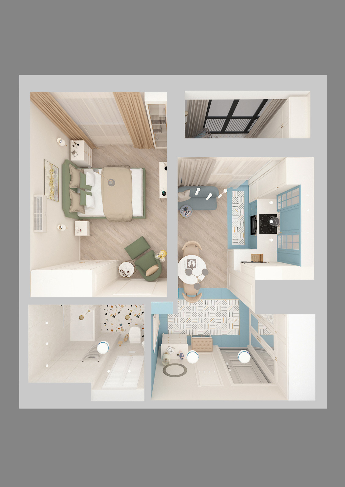 Квартира с акцентами и зеркальной дверью