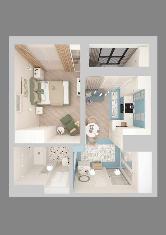 Квартира с акцентами и зеркальной дверью