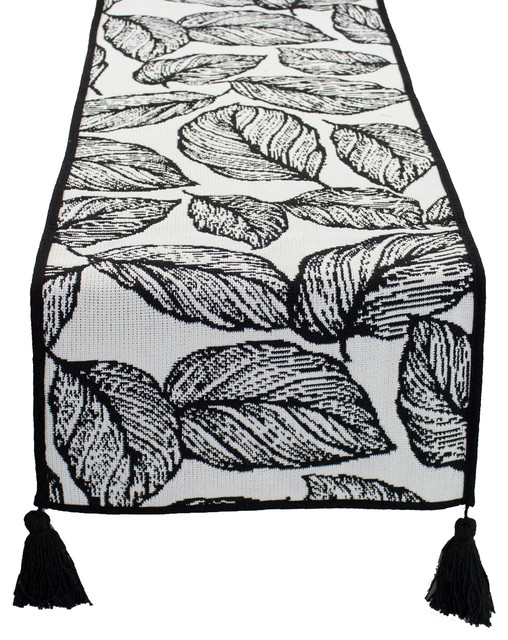 Black and White Woven Table Runner, 14x71 Inch Contemporary Table