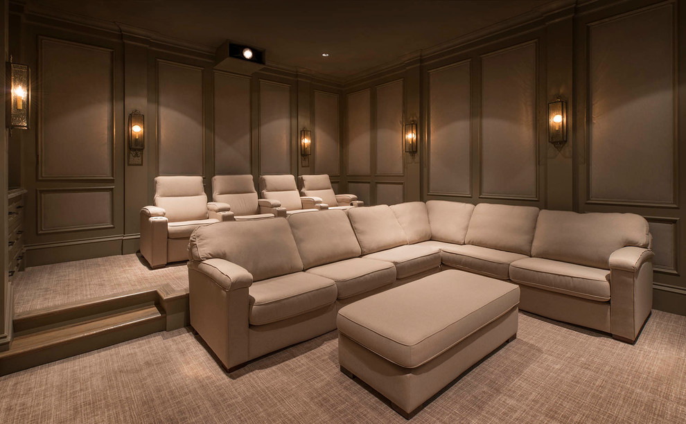 Example of a tuscan home theater design in Dallas