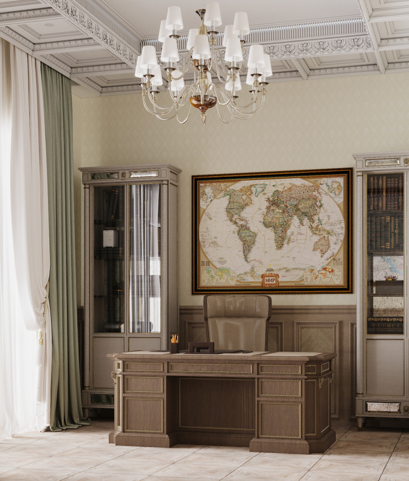 Кабинет  в доме в классическом стиле.