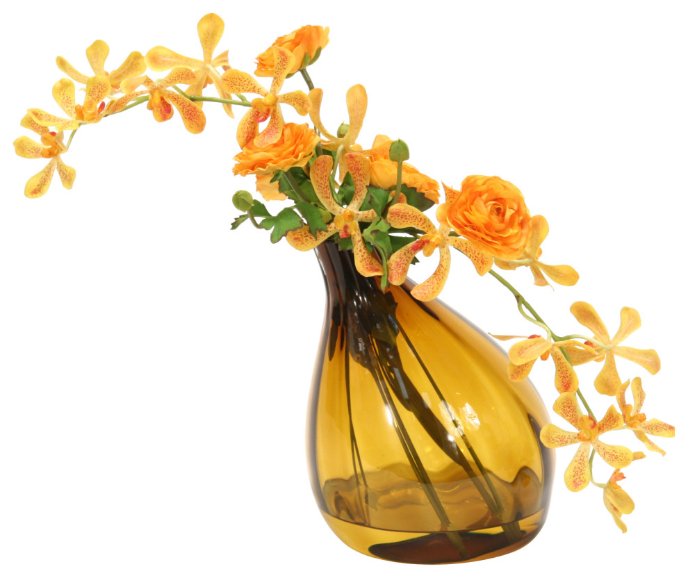 Waterlook® Yellow Orange Vanda Orchids with Gold Ranunculus