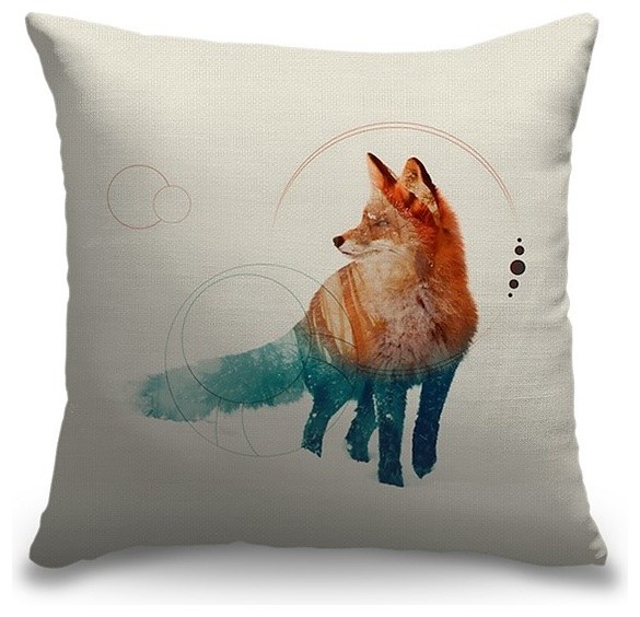 "Fox Double Exposure Wildlife Art II" Outdoor Pillow 16"x16"