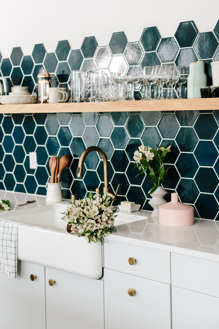 Navy Blue Hexagon Kitchen Backsplash - San Francisco - by Fireclay Tile ...