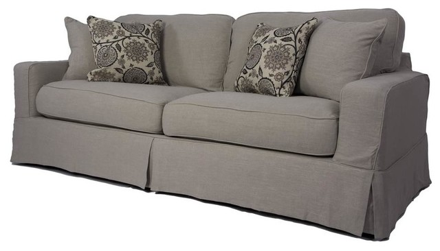 4 Piece Contemporary Sofa Slip Cover Set With Welt Pattern Light Gray