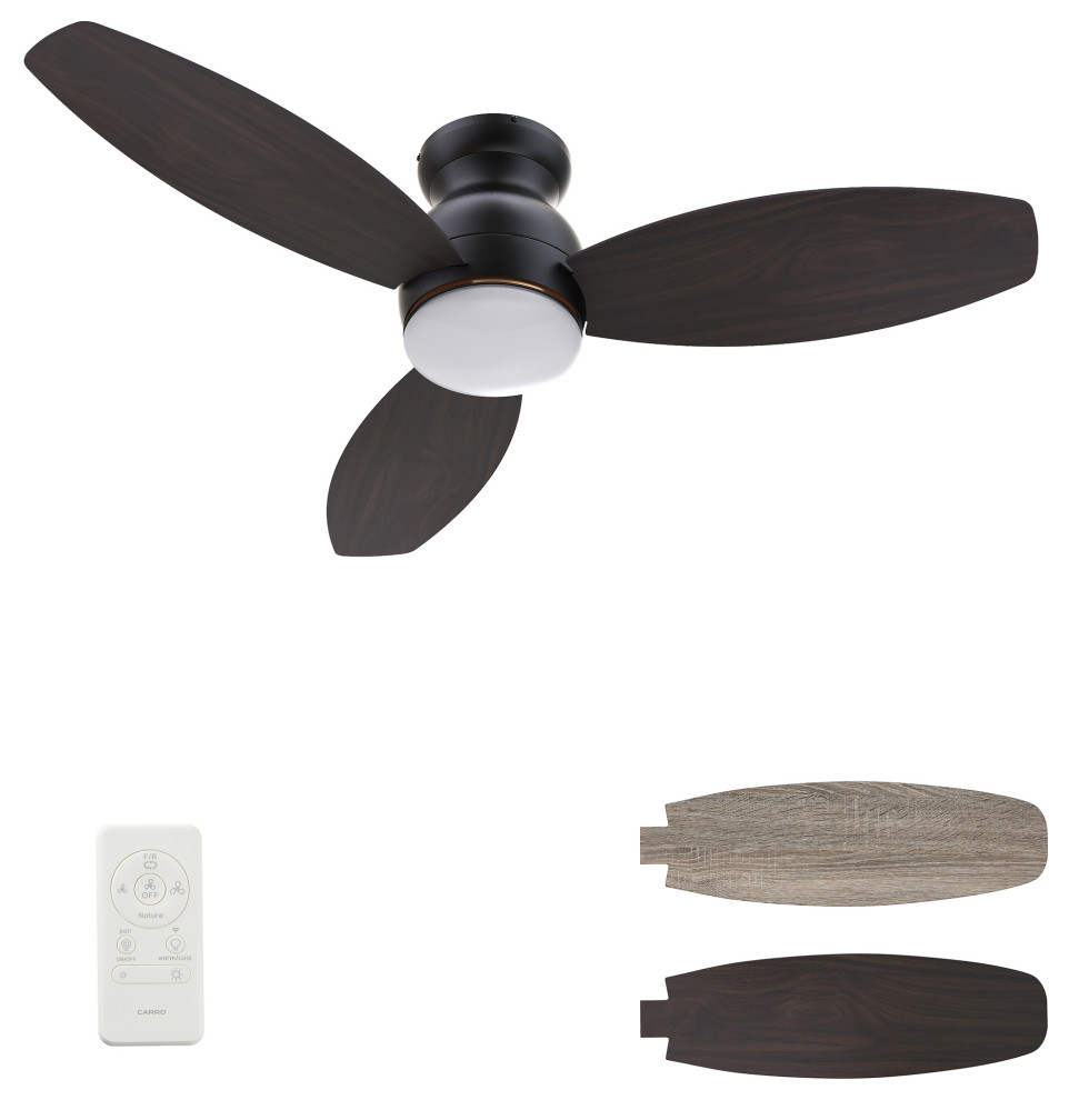 CARRO Low Profile Flush Ceiling Fan with Remote and Dim LED Light, Black, 48"