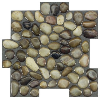 MTO0410 Peel and Stick Pebbles Brown Khaki Beige Glossy Resin Vynil Mosaic Tile