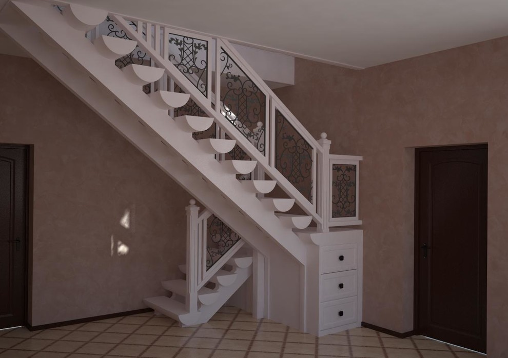 Лестница из массива лиственницы со ступенями в пол бревна