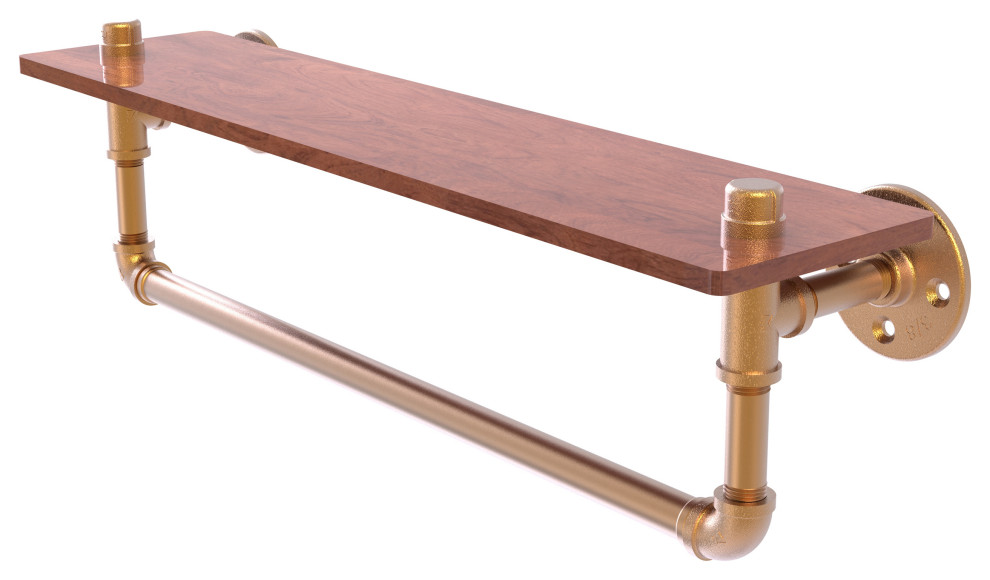 Allied Brass Pipeline Collection 22 Inch Ironwood Shelf with Towel Bar