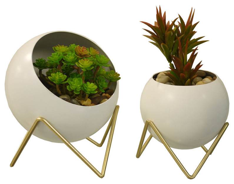 Spherical Planter Decorative Accent, Gold and White, 2-Piece Set