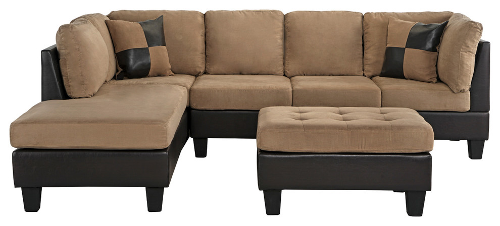 3 Piece Modern Microfiber Faux Leather Sectional Sofa With Chaise Microfiber Faux Leather Sectional Sofa