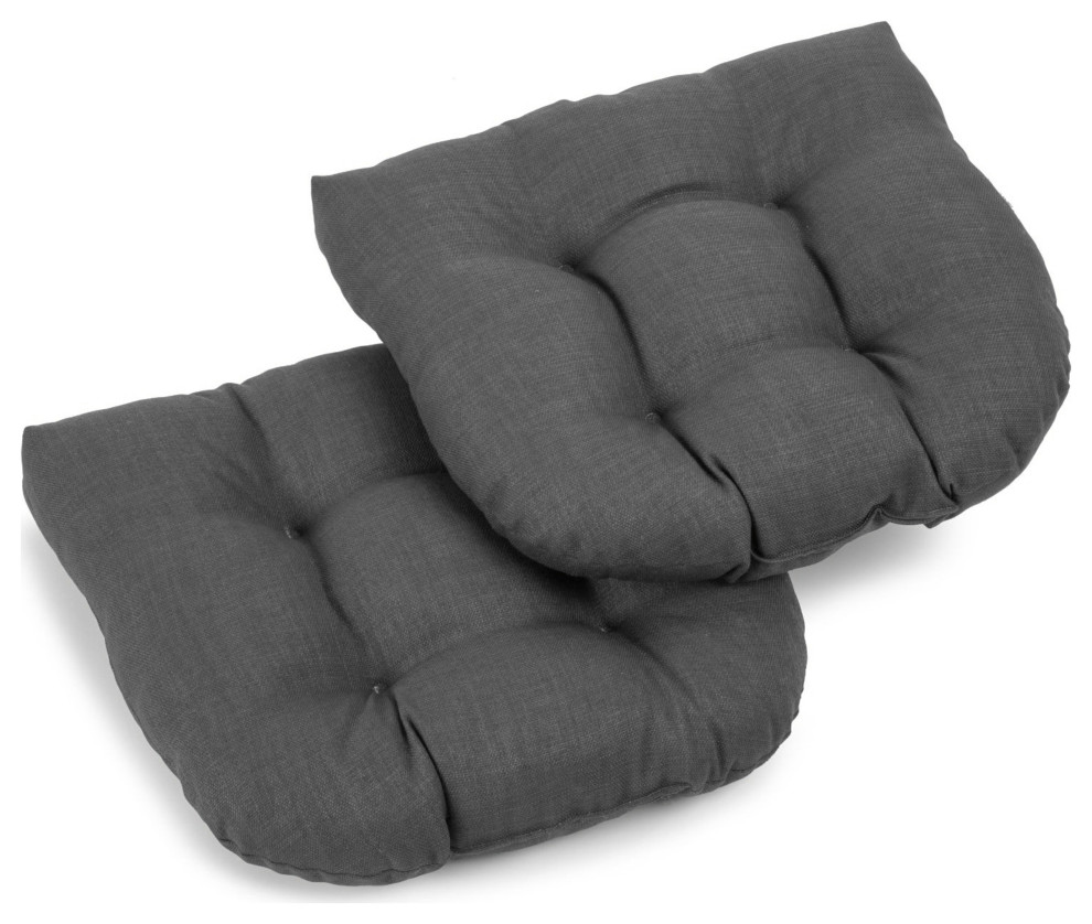 19" UShaped Solid Polyester Tufted Dining Chair Cushions, Set of 2, Cool Gray Transitional