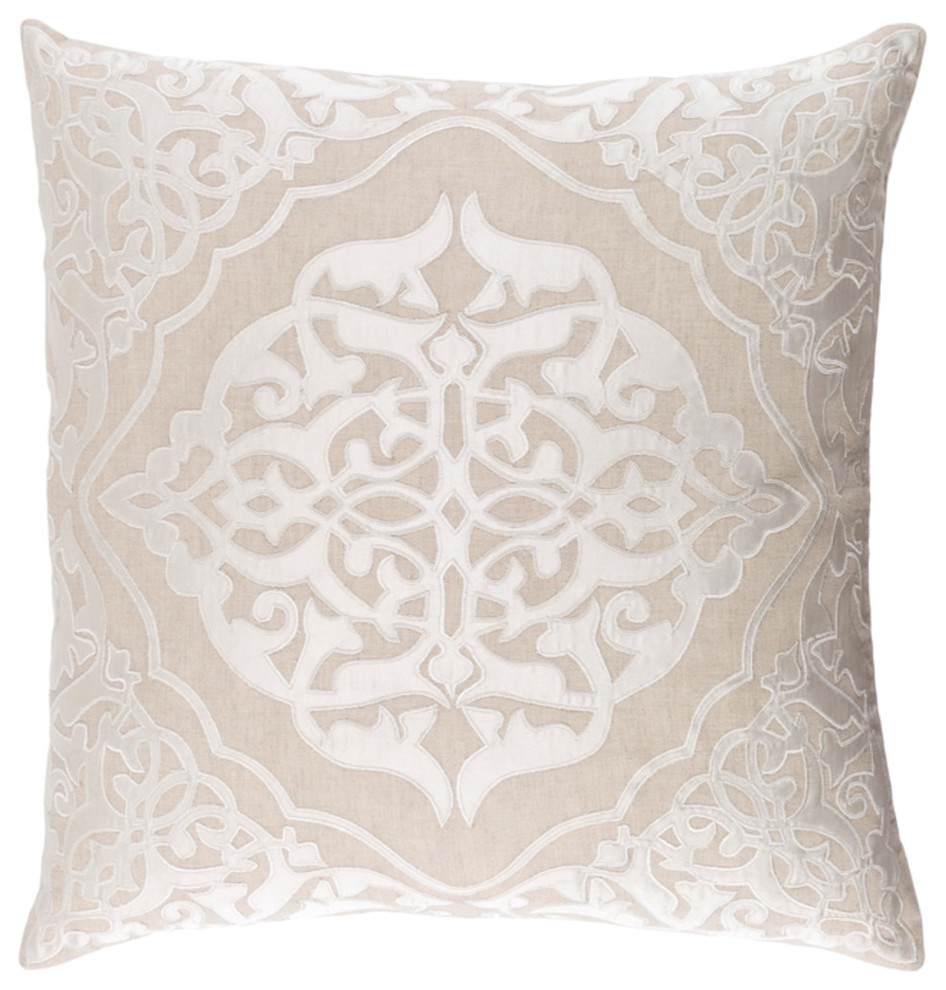 Aleshia Medallions and Damask Poly Filled Accent Pillow Khaki 18"x18"x4"