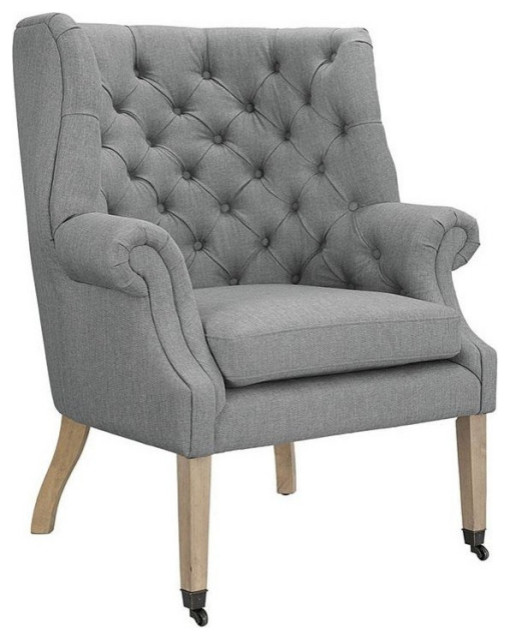 Vaughn Upholstered Fabric Lounge Chair, Light Gray Transitional