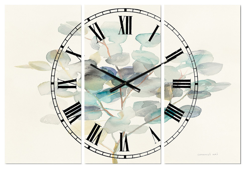 Eucalyptus Leaves I Traditional 3 Panels Metal Clock - Contemporary ...