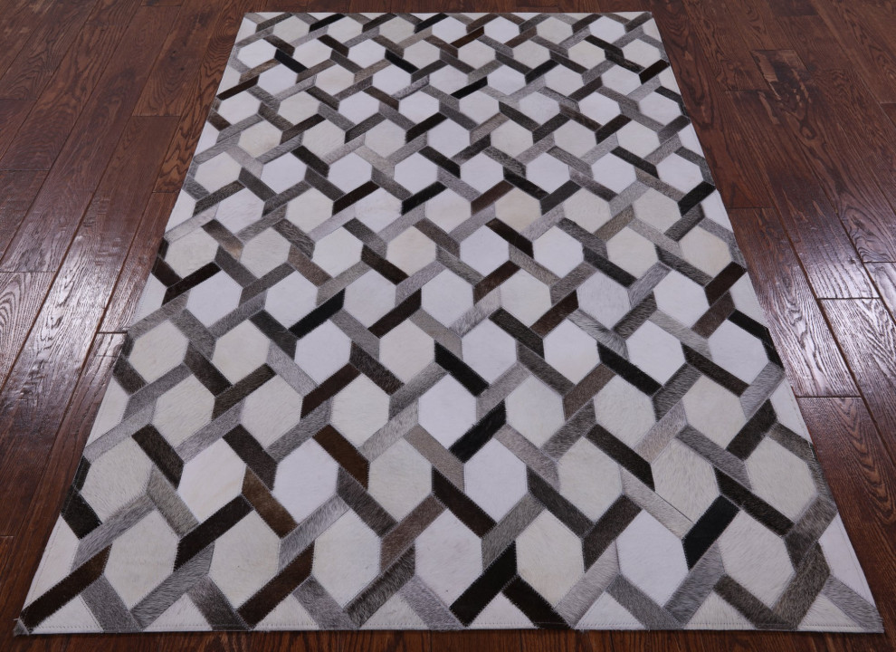 Natural Cowhide Hand Stitched Rug 4' 0" X 6' 0" C1304, 4' 0" X 6' 0