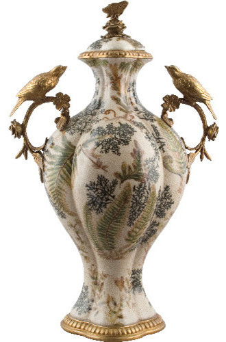 porcelain jar with bronze birds and butterfly traditional decorative jars and urns - Decorative Urns porcelain jar with bronze birds and butterfly traditional decorative jars and urns - Decorative Urns