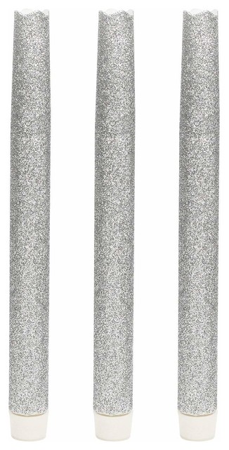 9 Led Taper Candle Decoration Silver Set Of 3 Contemporary