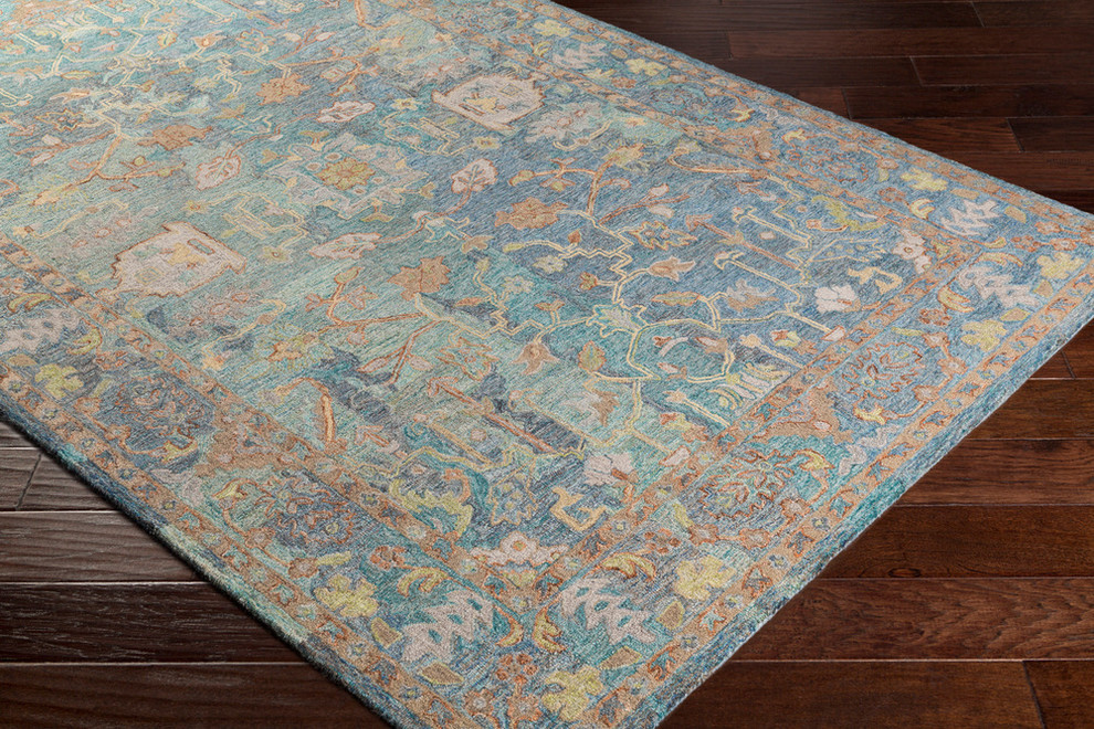 Classic Nouveau Updated Traditional Aqua, Taupe Area Rug