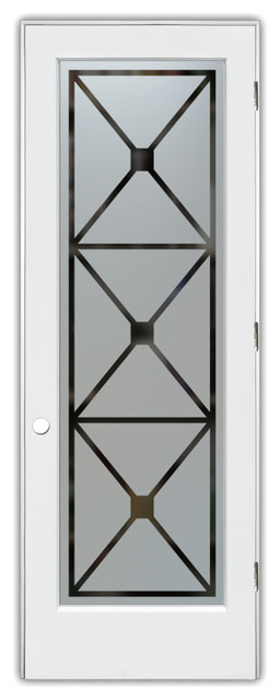 Pantry Door Cross Hatch Etched Glass Pantry Door Contemporary