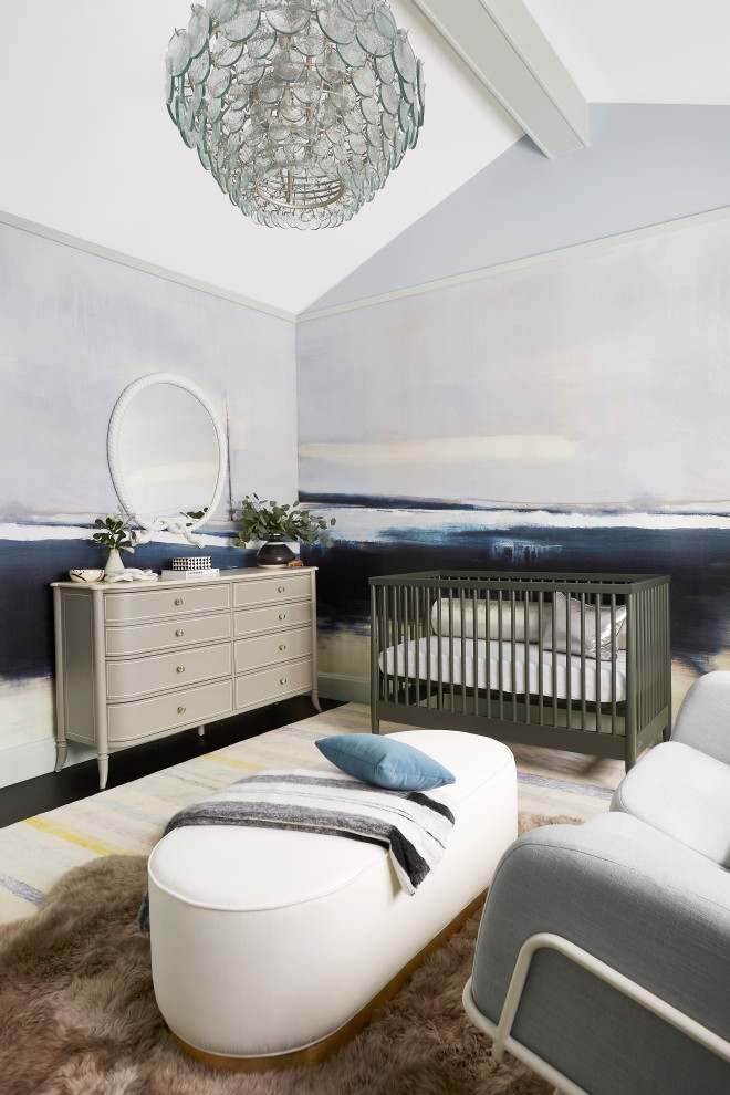 Bel Air Contemporary - Nursery - large transitional boy black floor nursery idea in Los Angeles with multicolored walls