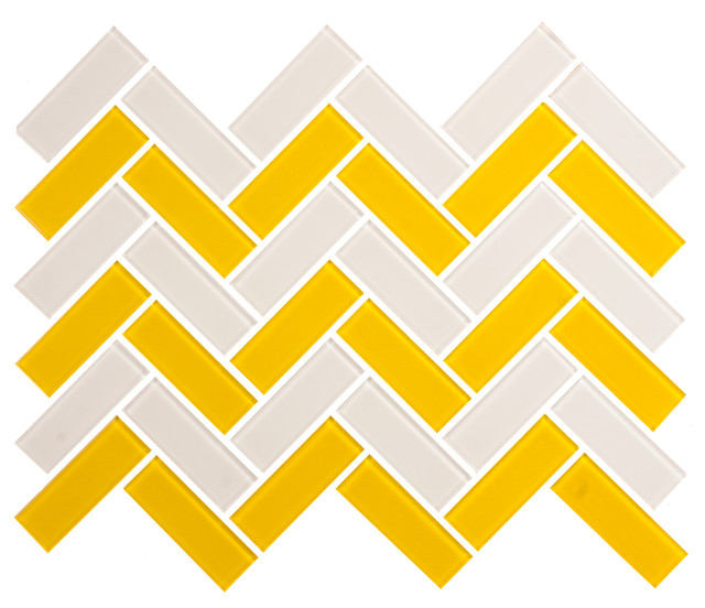 Herringbone White And Yellow Glass Tile Contemporary Mosaic 13 X13 25 Herringbone White And Yellow Glass Tile Sheet