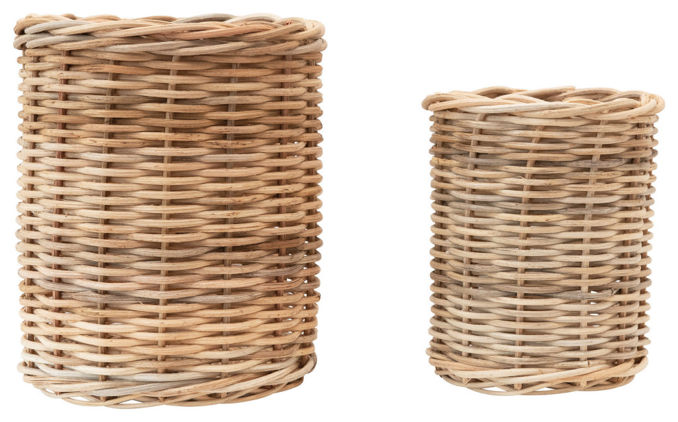 Hand-Woven Wicker Basket/Container, Natural, 2-Piece Set