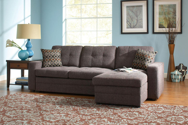 Coaster Small Chenille Storage Sectional Sofa Left Chaise Sleeper