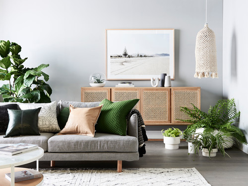 living room with lush greenery natural elements