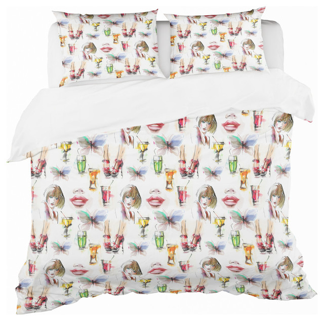 Beauty And Fashion Pattern With Girls Modern Teen Duvet Cover Set