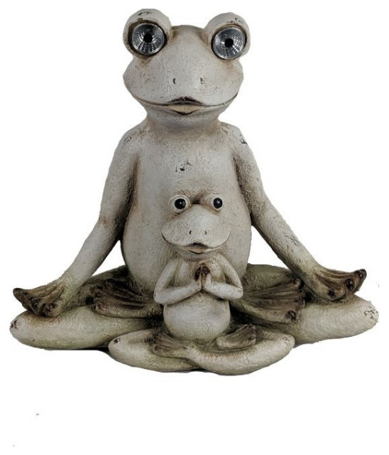 16" Yoga Frogs Solar Statue Eclectic Garden Statues And Yard Art
