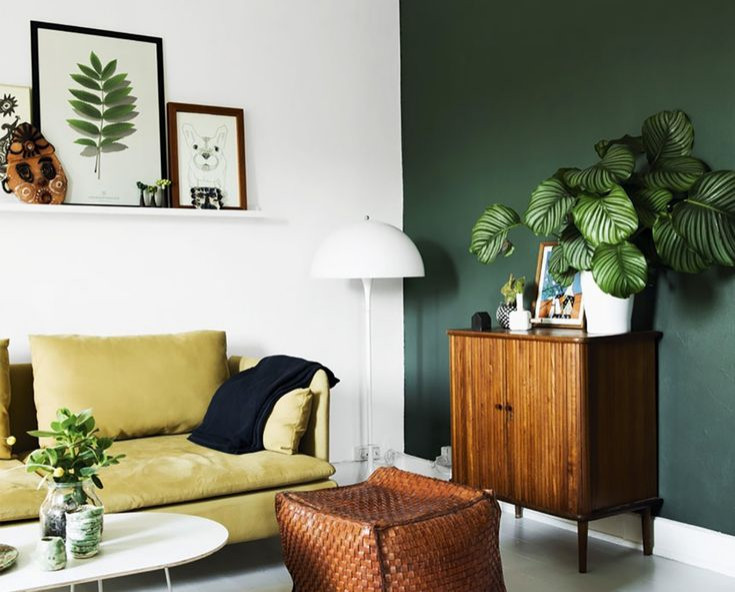 peinture vert foncé salon decoration d'interieur