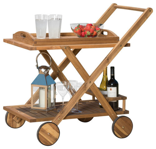GDF Studio Kadence Solid Wood Natural Stained Kitchen Serving Cart