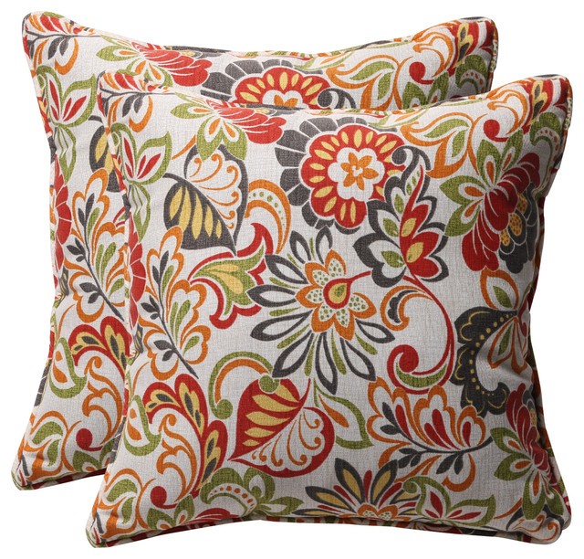 Zoe Throw Pillows, Set of 2, Multicolor Farmhouse Outdoor Cushions