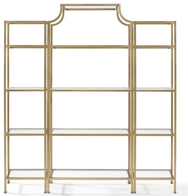 Crosley Furniture Aimee 3 Piece Glass/Metal Etagere Set in Antique Gold/Clear