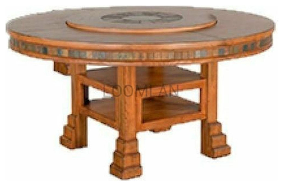 60" Round Adjustable Height Dining Table With Lazy Susan Traditional