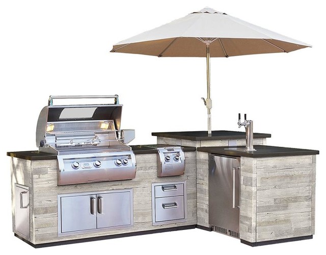 Fire Magic L Outdoor Kitchen Island Silver Pine Only Contemporary Islands And Carts By Cooking Pros Houzz Fire Magic L Outdoor Kitchen Island, Outdoor Kitchen Carts
