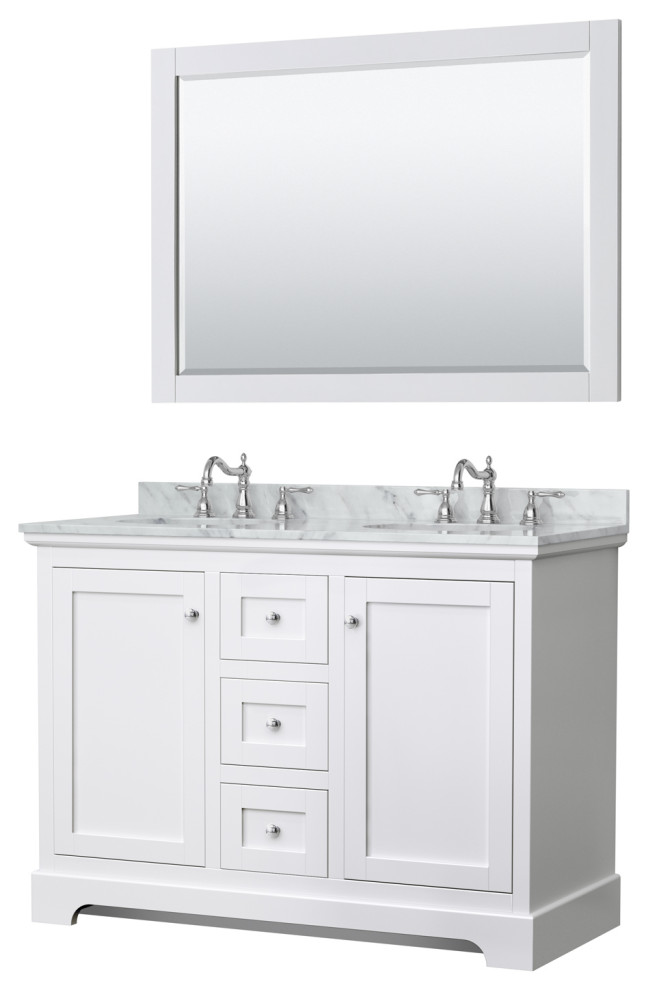 Avery 48" Double Vanity, White, Top, Oval Sinks, 46" Mirror