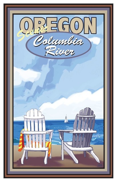 Joanne Kollman Columbia River Oregon Adirondack Chairs Art Print 12 X18
