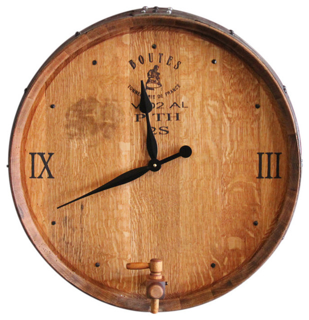 Wine Barrel Wine Clock II, With Tap Traditional Wall Clocks by
