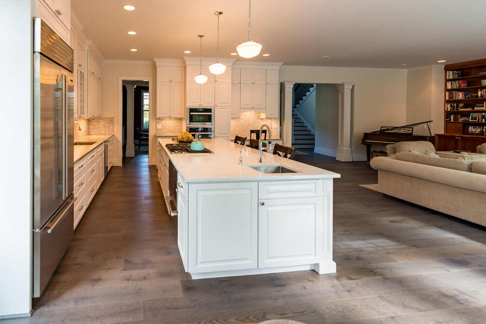 Example of a transitional kitchen design in Seattle