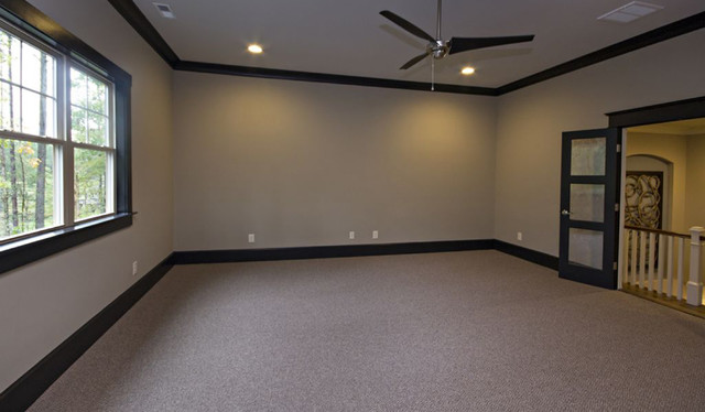 Game Room With Carpet And Dark Wood Crown Molding