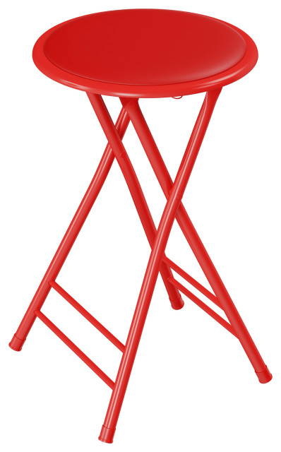 Round Counter Height Bar Stool 24" Backless Folding Chair, 300 lb Capacity, Red