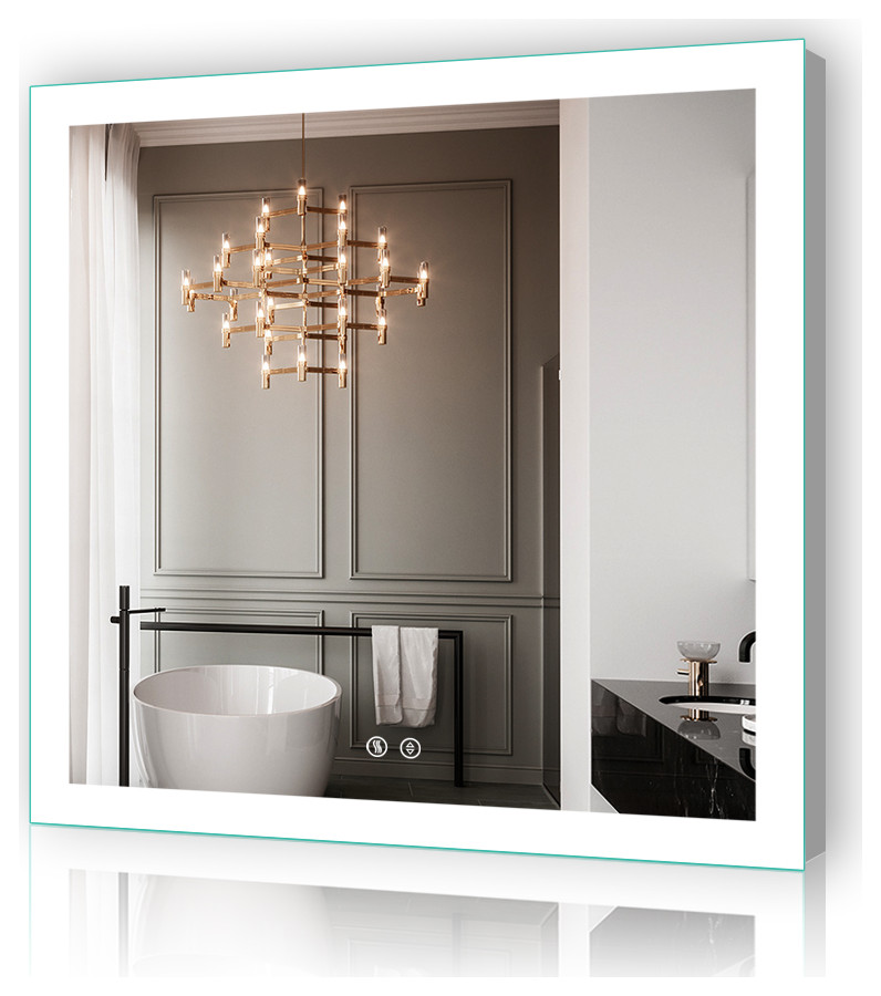 Vanity LED Lighted Backlit Wall Mounted Bathroom Mirror, 36x36", 2 Buttons
