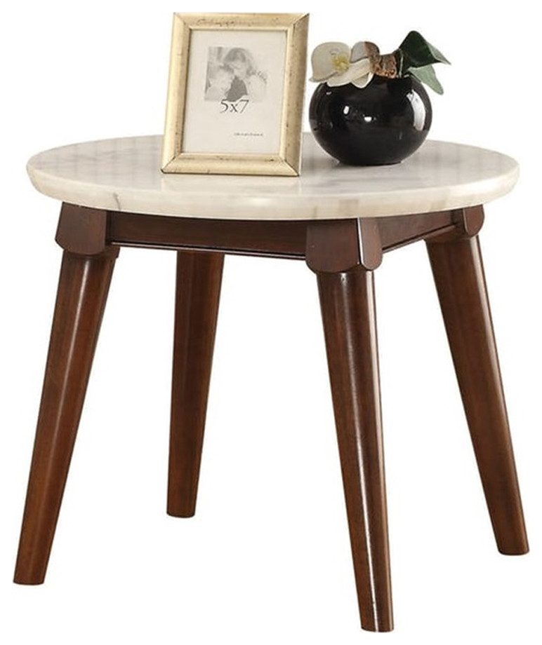 Faux Marble Top End Table with Tapered Legs Midcentury Side Tables