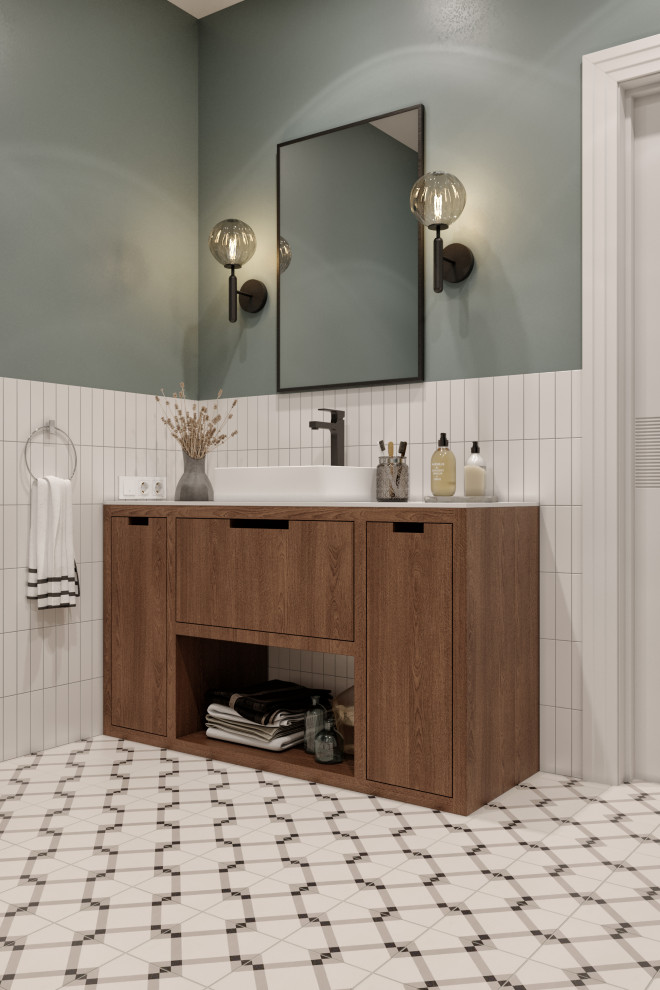 Дизайн квартиры в современном стиле. Цветные акценты и библиотека в 90 м. кв.