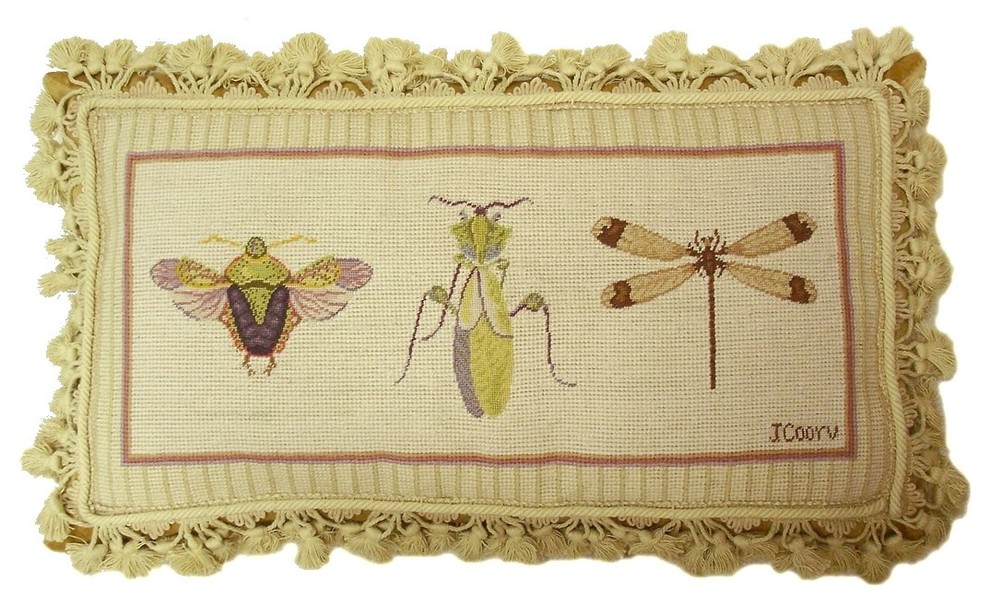 Insects Needlepoint Lumbar Pillow