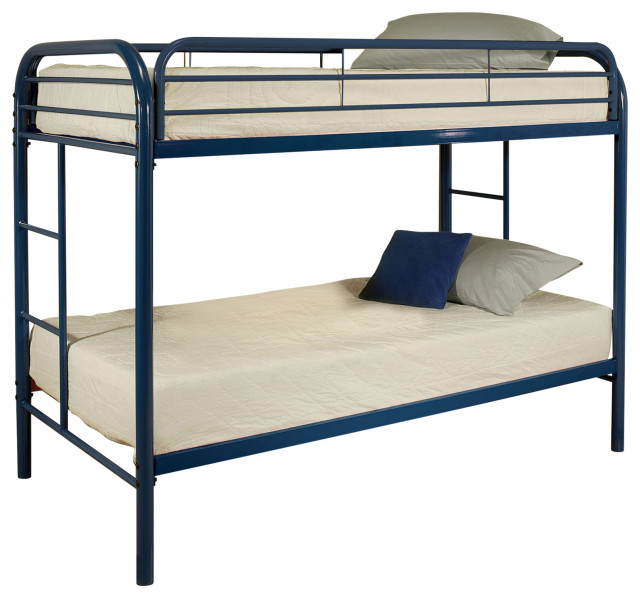 78" X 41" X 60" Twin Over Twin Blue Metal Tube Bunk Bed Contemporary